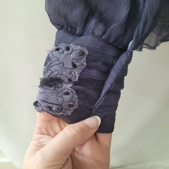 Ebene by Patrick Assuline Shirt Womens S Tossia Silk Embroidered Beaded Blouse - Picture 4 of 15